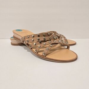 Dolce Vita Pinta Sandals Tan Studded Strappy Faux Leather Wedge Slip On Shoes 8